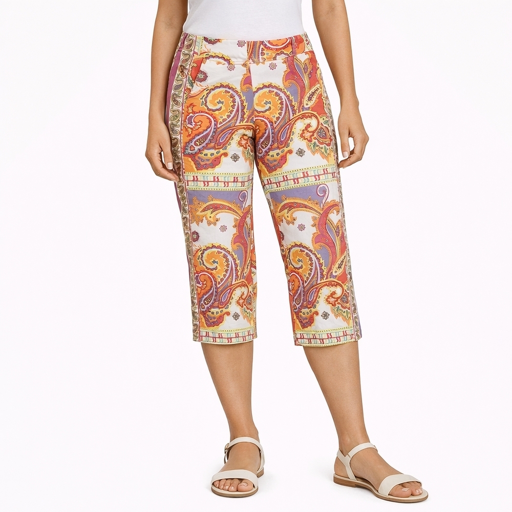 Vintage 90s ECI NEW YORK Size 10 Colorful Paisley Cotton Stretch Crop Pants EUC‎